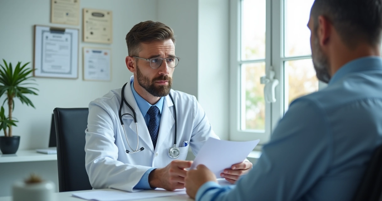 Médico em consultório avaliando paciente antes da decisão de recusa de atendimento