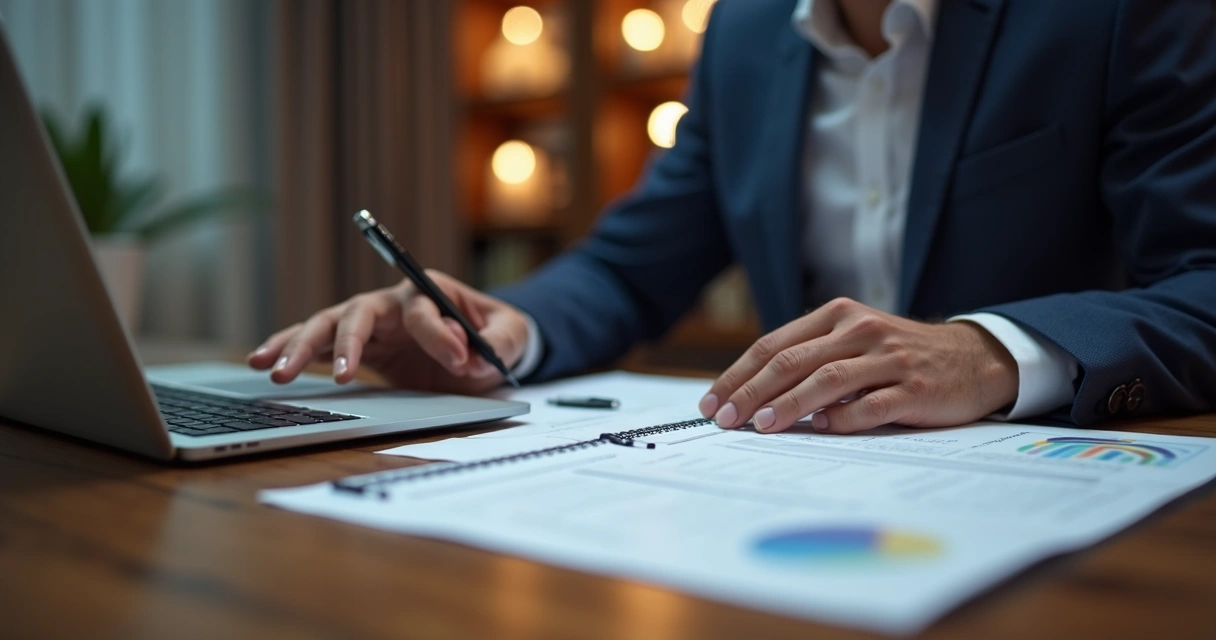 Médico e advogado em consultoria legal com documentos e laptop em ambiente clínico elegante