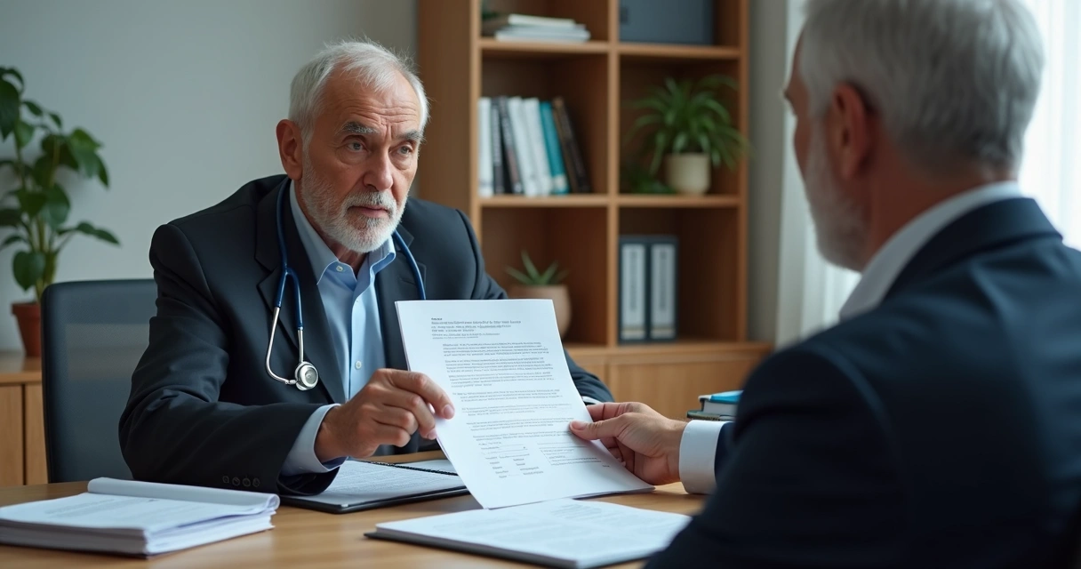 Médico entrega laudo para idoso solicitando isenção de imposto de renda