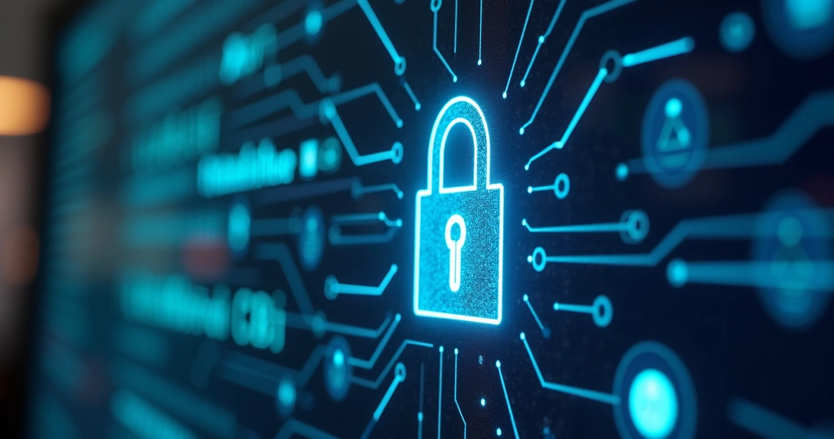 Tela de computador com ícone de cadeado representando criptografia de dados médicos