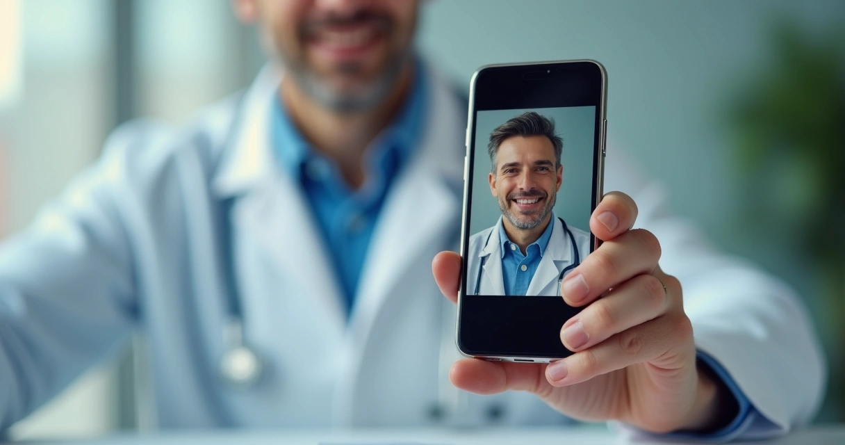 Celular mostrando foto médica antes e depois em rede social