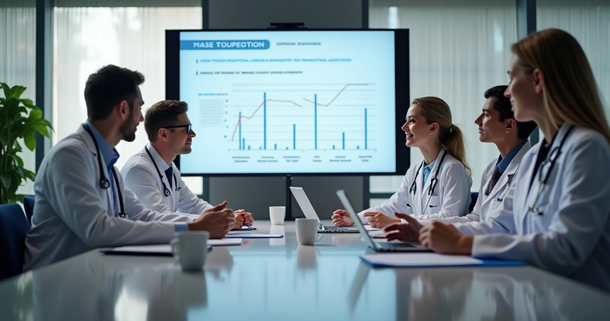 Associação de médicos reunidos discutindo contratos